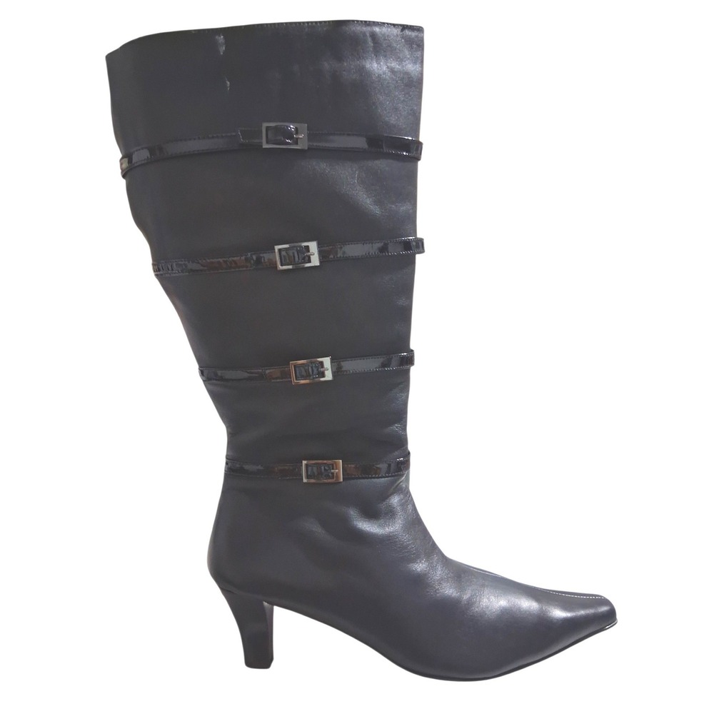 Ros‎ Hommerson Leather Whimsigoth Rock Emo Womens size 9.5 Wide Calf Buckle Boot